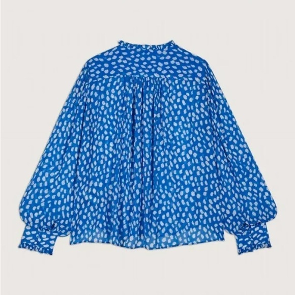 ba&sh Ruffle Bingo Giraffe Print Sheet Blouse Blue - Picture 4 of 12